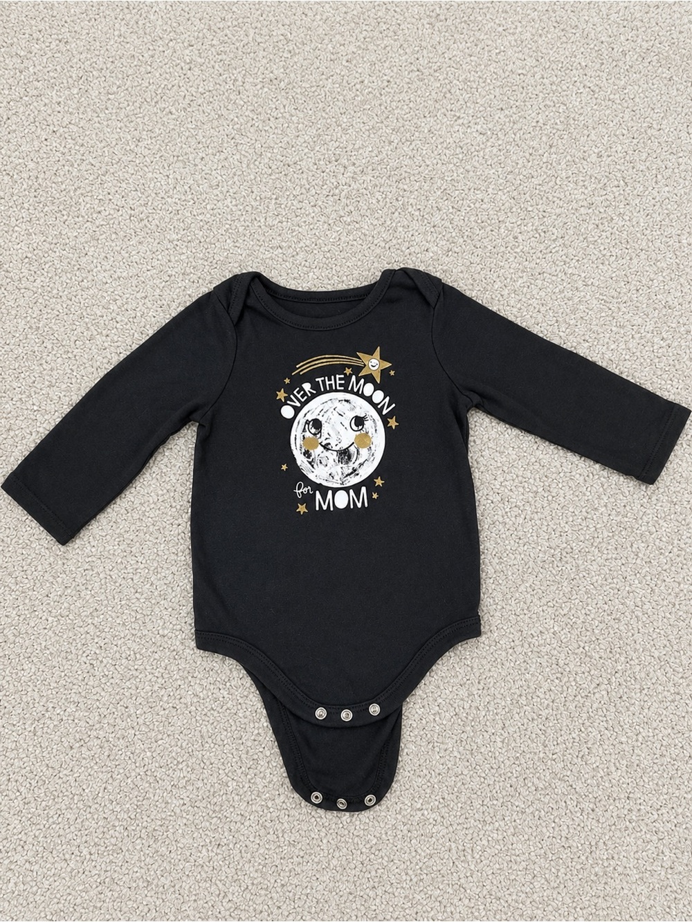 Black 'Over the Moon for Mom' Long-Sleeve Baby One-Piece